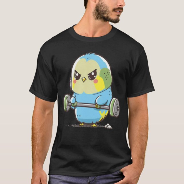 T-shirt Budgie Budgerigar Parakeet Lifting Bodybuilder Gym (Devant)