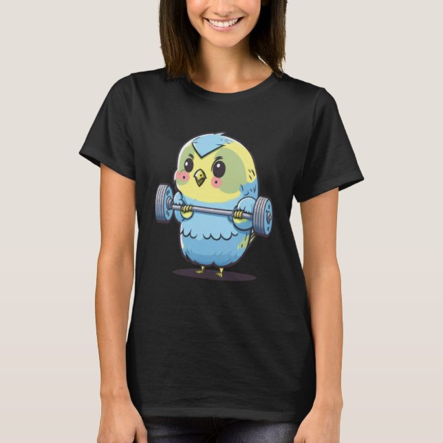 T-shirt Budgie Budgerigar Parakeet Lifting Bodybuilder Gym (Devant)