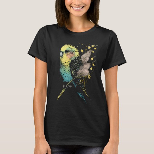 T-shirt Budgie Dandelion Flower Budgerigar Parakeet Bird   (Devant)