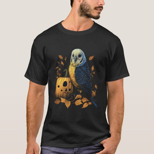 T-shirt Budgie Halloween Pumpkin Budgerigar Parakeet Bird  (Devant)