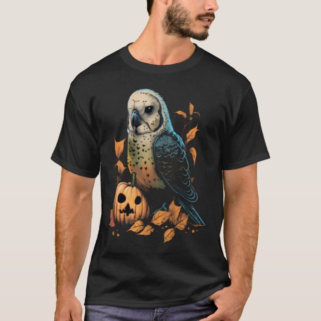 T-shirt Budgie Halloween Pumpkin Budgerigar Parakeet Bird (Devant)
