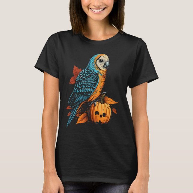 T-shirt Budgie Halloween Pumpkin Budgerigar Parakeet Bird  (Devant)
