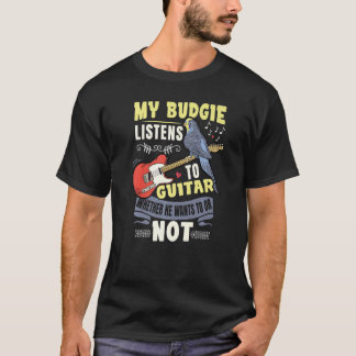 T-shirt Budgie Joue de la Guitare Perroquet Budgétaire Bud