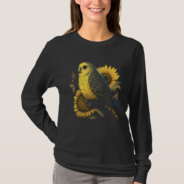T-shirt Budgie Mom Budgerigar Sunflower Parakeet Bird Moth (Devant)