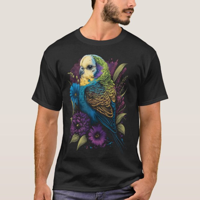 T-shirt Budgie Mom Flower Budgerigar Parakeet Bird Mother  (Devant)