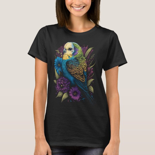 T-shirt Budgie Mom Flower Budgerigar Parakeet Bird Mother  (Devant)