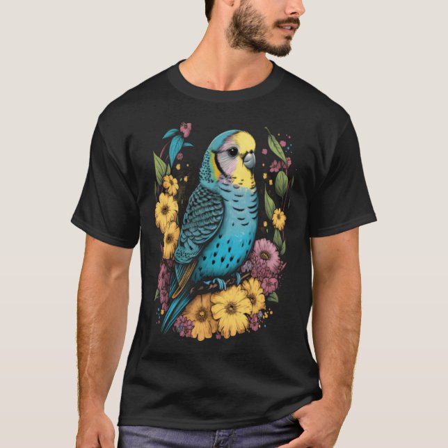T-shirt Budgie Mom Flower Budgerigar Parakeet Bird Mother  (Devant)