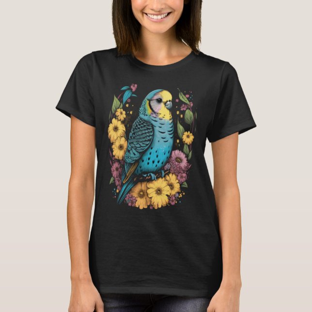T-shirt Budgie Mom Flower Budgerigar Parakeet Bird Mother  (Devant)