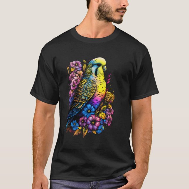 T-shirt Budgie Mom Flower Budgerigar Parakeet Bird Mother  (Devant)