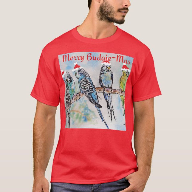 T-shirt Budgie Parakeet Budgerigar Mens Funny Christmas (Devant)