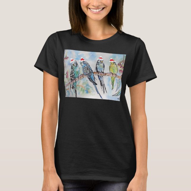 T-shirt Budgie Parakeet Budgerigar Womens Funny Christmas (Devant)
