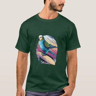 T-shirt Budgie Surfboard Budgerigar Parakeet Bird Kawaii f