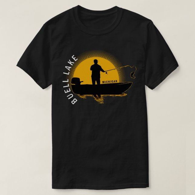 T-shirt Buell Lake Fishing Michigan Sunrise (Design devant)