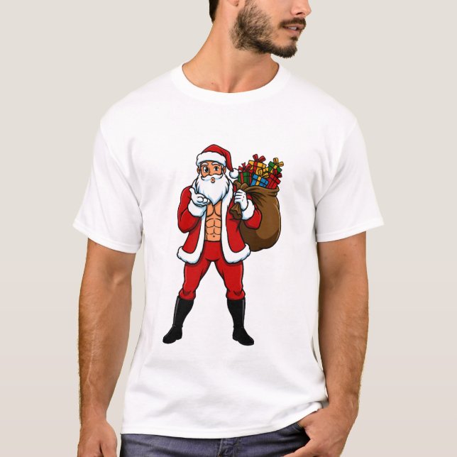 T-shirt Buff Santa Blowing Kiss! Ripped Abs & Sweet Christ (Devant)