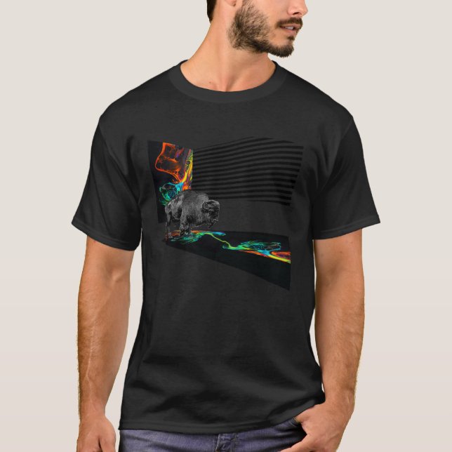 T-shirt Buffalo Bison Cow Bull rayé Abstrait Rainbow Co (Devant)