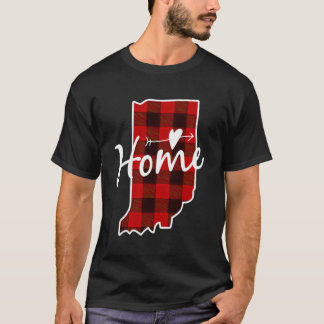 T-shirt Buffalo de Noël Plaid Indiana Accueil Carte d'État