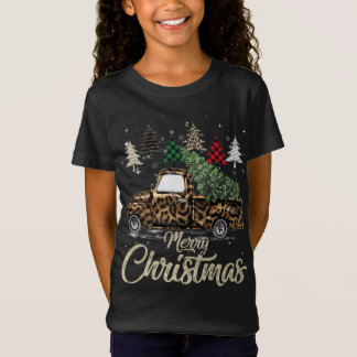 T-Shirt Buffalo Plaid Arbre de Noël Camion Rouge Avec Leop