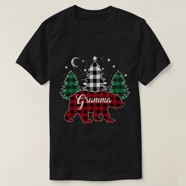 T-shirt Buffalo Plaid Bear Arbres de Noël Pajama Famille X (Design devant)