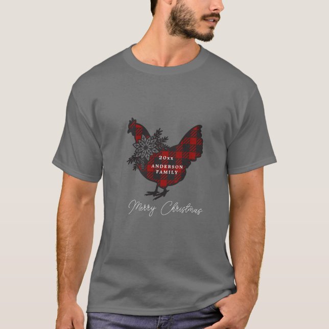 T-shirt Buffalo plaid Chicken Monogram Holiday (Devant)