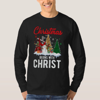 T-shirt Buffalo Plaid Christian Jesus Christmas Begins Wit