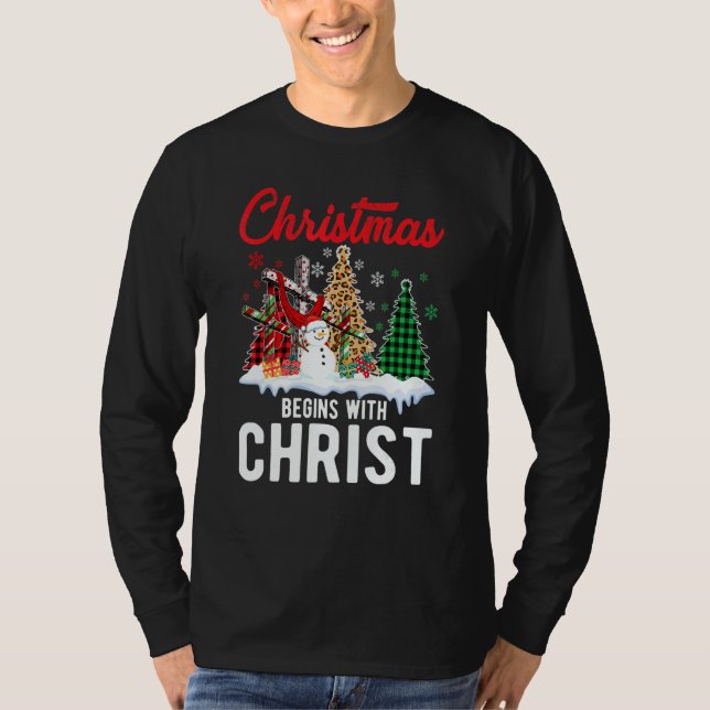 T-shirt Buffalo Plaid Christian Jesus Christmas Begins Wit (Devant)