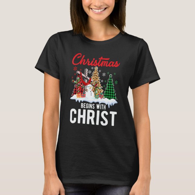T-shirt Buffalo Plaid Christian Jesus Christmas Begins Wit (Devant)