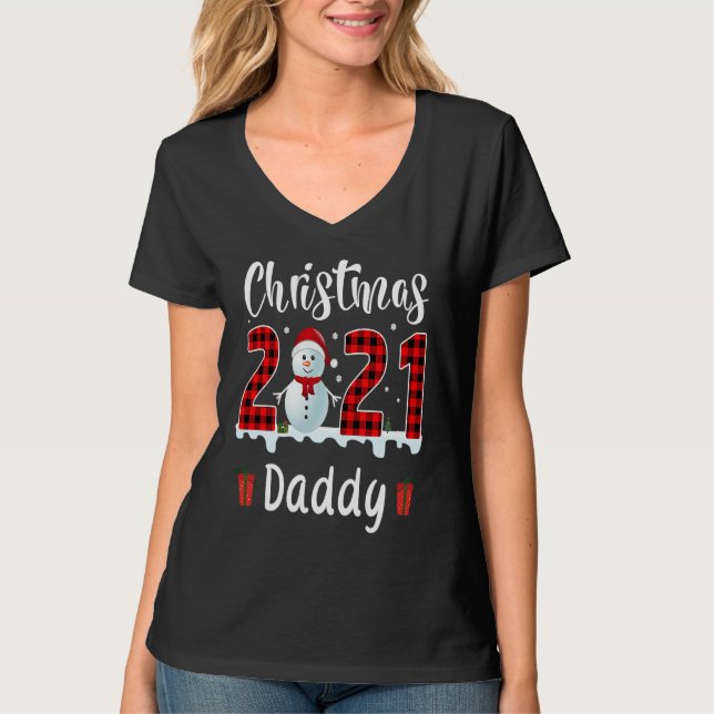 T-shirt Buffalo Plaid Christmas 2021 Daddy Snowman (Devant)