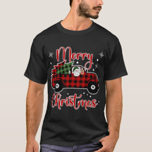 T-shirt Buffalo Plaid Christmas Red Truck Père Noël Reinde