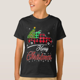 T-shirt Buffalo Plaid Christmas Tree Vintage Camion Rouge