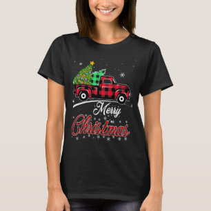 T-shirt Buffalo Plaid Christmas Tree Vintage Camion Rouge