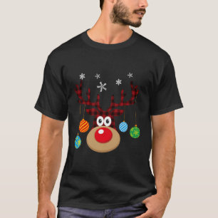 T-shirt Buffalo Plaid Cute Reindeer Noël Ornements Sn