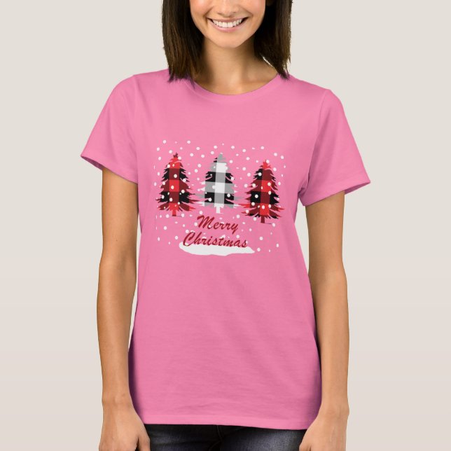 T-shirt Buffalo plaid décoré sapins de Noël (Devant)