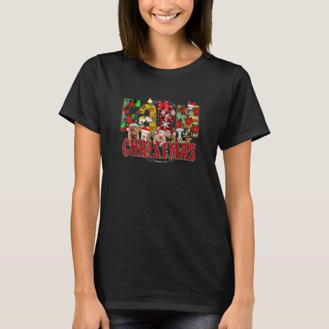 T-shirt Buffalo Plaid Farm Christmas Farm Animals Cow Pig  (Devant)