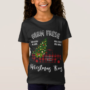 T-Shirt Buffalo Plaid Ferme Camion Rouge Arbre de Noël Drô