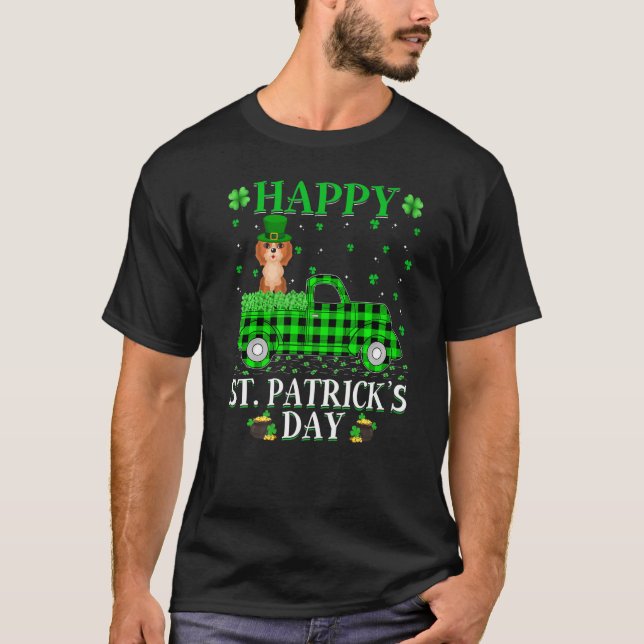 T-shirt Buffalo Plaid Green Truck Cockapoo Dog St Patrick' (Devant)
