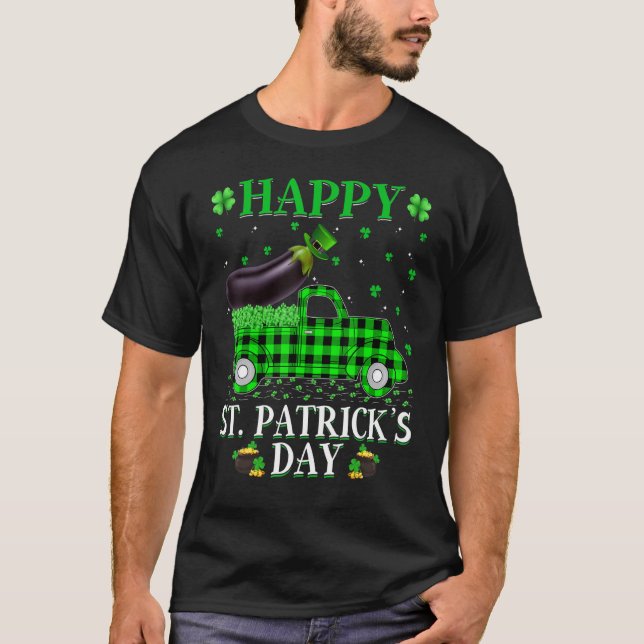 T-shirt Buffalo Plaid Green Truck Eggplant Fruit St Patri (Devant)