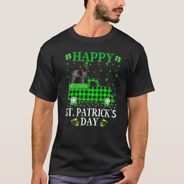 T-shirt Buffalo Plaid Green Truck Pointer Chien St Patrick (Devant)