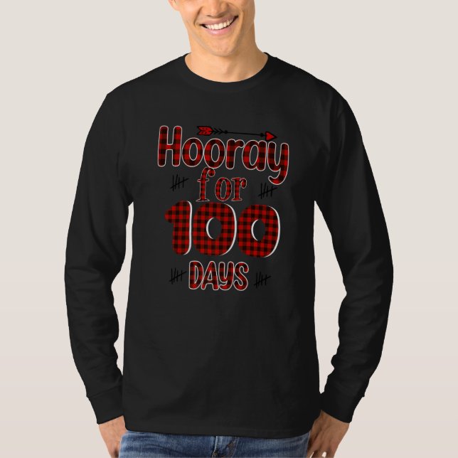 T-shirt Buffalo Plaid Happy 100th Day of School Hooray for (Devant)