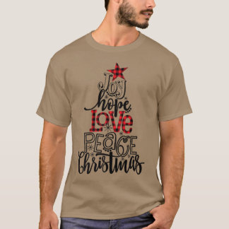 T-shirt Buffalo Plaid Joy Hope Love Peace Christmas Tree P