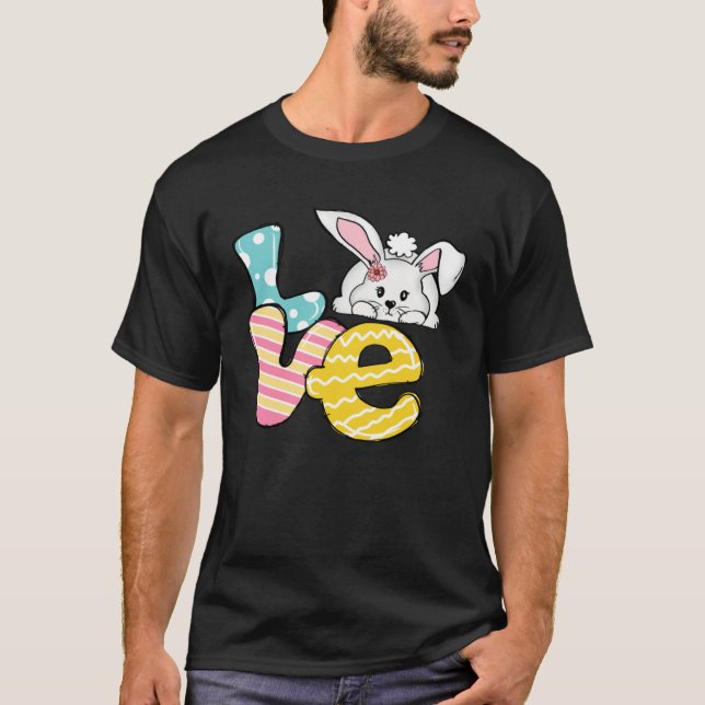 T-shirt Buffalo Plaid Love Bunny Retro Groovy Easter Day (Devant)