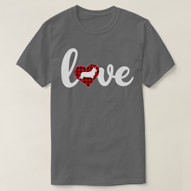 T-shirt Buffalo Plaid Love Cardigan Welsh Corgi Dog Valent (Design devant)