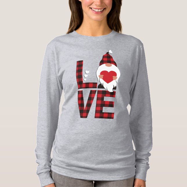 T-shirt Buffalo Plaid Love Gnome (Devant)