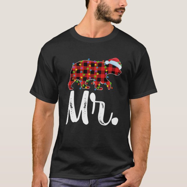 T-shirt Buffalo Plaid Matching Family Christmas Mr. Bear P (Devant)