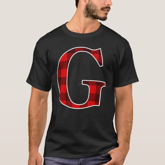 T-shirt Buffalo Plaid Monogram Letter G Matching Holiday (Devant)