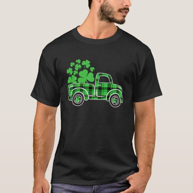 T-shirt Buffalo Plaid Truck Irish Shamrock Happy St Patric (Devant)