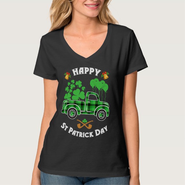 T-shirt Buffalo Plaid Truck Irish Shamrock Happy St Patric (Devant)