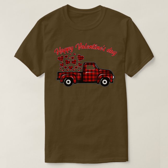 T-shirt Buffalo Red Plaid Hearts Pickup Camion Cute Valent (Design devant)