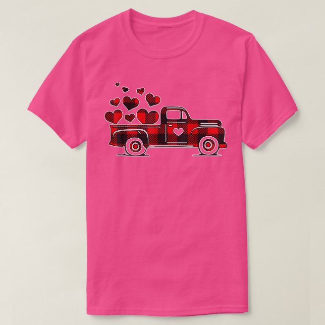 T-shirt Buffalo Red Plaid Truck With Heart Cute Valentine' (Design devant)