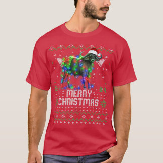 T-shirt Buffalo Santa Hat Animal Noël Arbre Lumière Hol