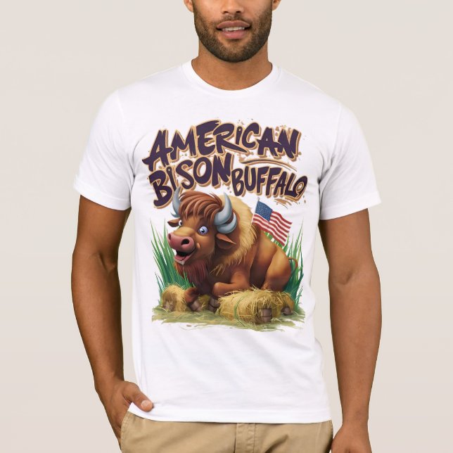 T-shirt Buffle de bison américain avec drapeau américain (Devant)